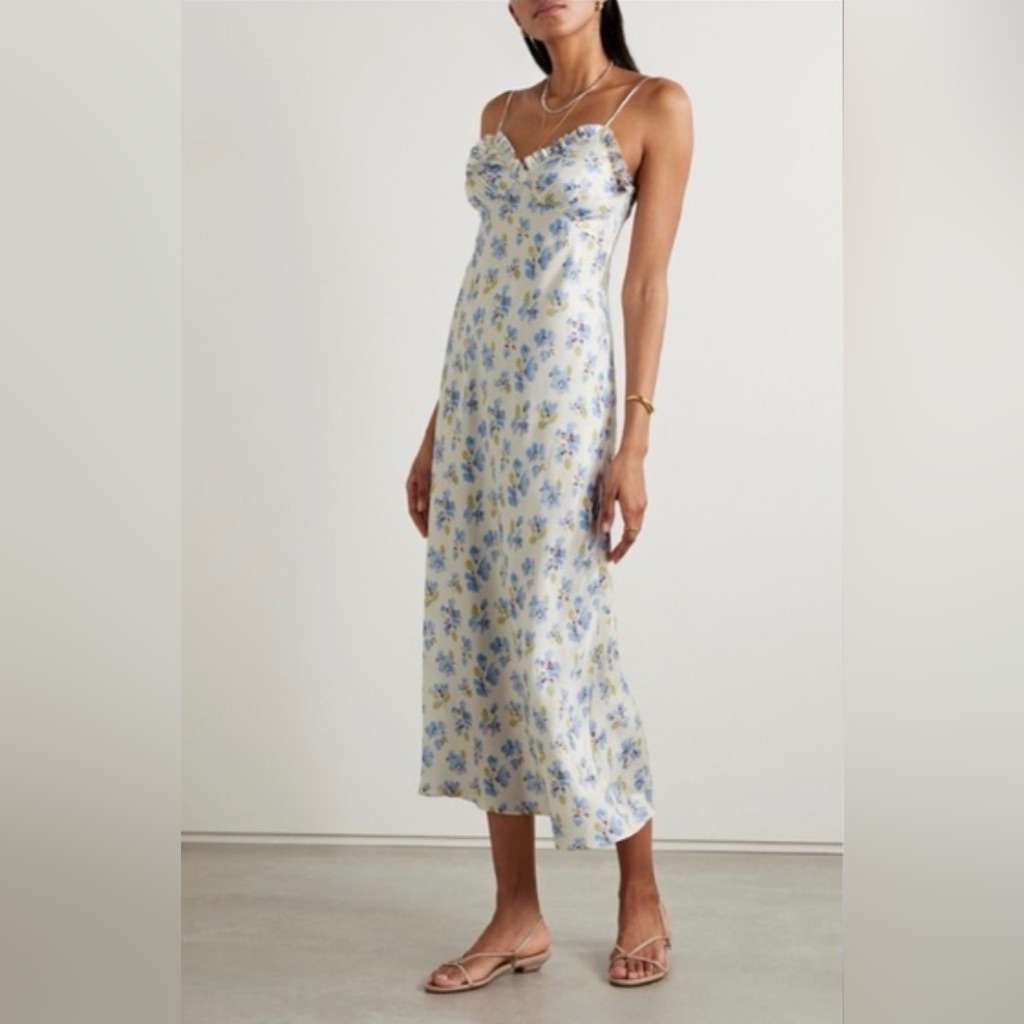 Den Sandia Ruffled Floral Print Silk Blend Slip Dress Size 2